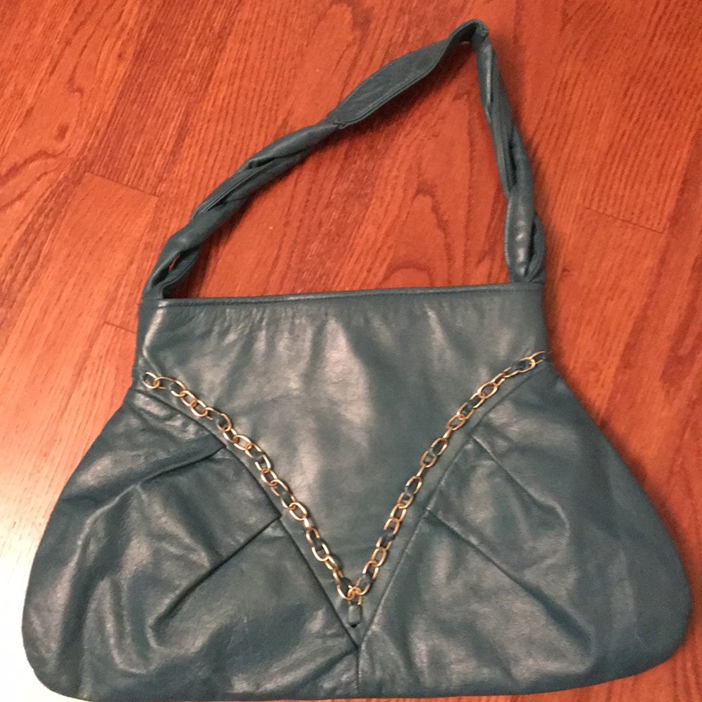 Teal leather shoulder bag